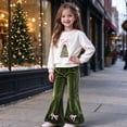 RTKFRFLM Girls Christmas 2-Piece Outfit, Bow and Tree Print Long Sleeve ...