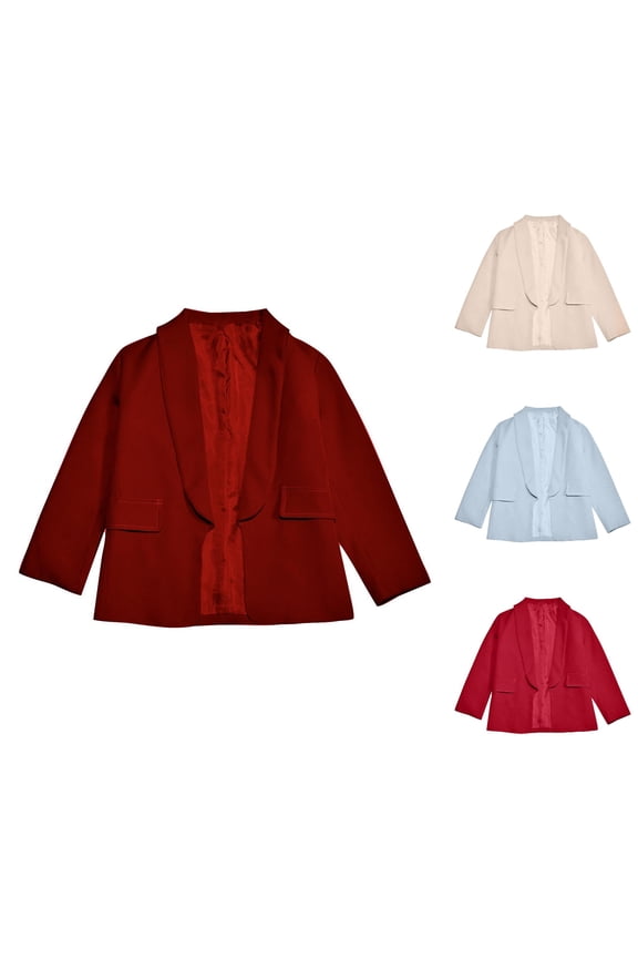 Girls Classic School Blazer Casual Formal Suit Jacket for Big Kids Red 13-14 Years