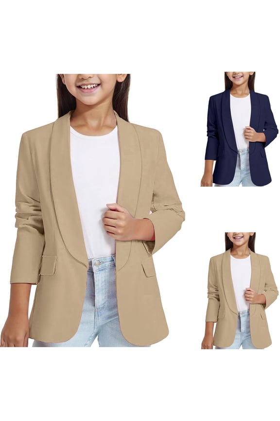 Girls Classic School Uniform Blazer Casual Formal Suit Jacket Navy 6-7 Years
