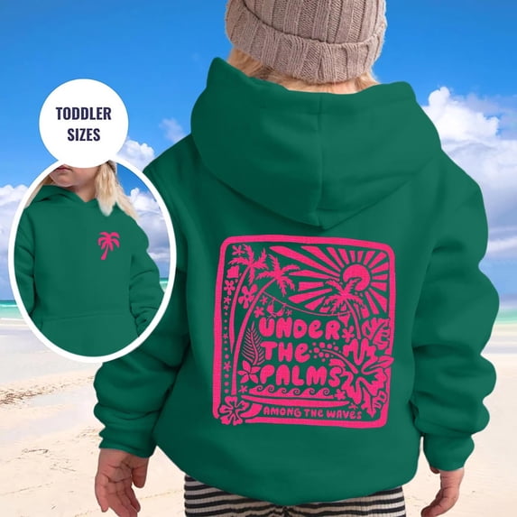 RTKFRFLM Girls Coconut Palm Tree Hoodie Cute Tropical Graphic Printed Hooded Sweatshirt Beach Casual Long Sleeve Pullover Tops for Kids