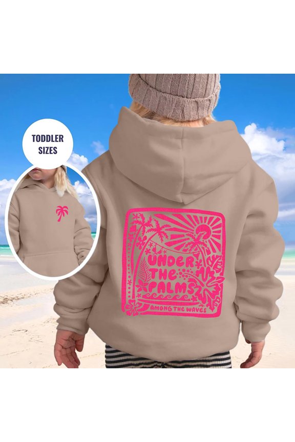 Girls Coconut Palm Tree Hoodie Cute Tropical Graphic Printed Hooded Sweatshirt Beach Casual Long Sleeve Pullover Tops for Kids