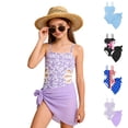 thumbnail image 1 of RTKFRFLM Girls Contrast Flower Cutout One Piece Swimsuit with Matching Wrap Skirt Kids Trendy 2-Piece Bathing Suit Set Fashionable Summer Beachwear 2026, 1 of 7