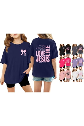 Girls Cute Bow T-Shirt Fashion Ribbon Letter Pattern Print Loose Fit Crewneck Short Sleeve Summer Top
