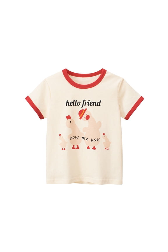 Girls Cute Cartoon T-Shirt Lovely Character Graphic Print Crewneck Short Sleeve Summer Everyday Play Tee 2-10Y