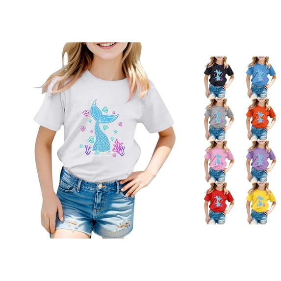 RTKFRFLM Girls Cute Ocean Animal Print T-Shirt Sea Graphic Crewneck Short Sleeve Casual Summer Tee Top for Kids