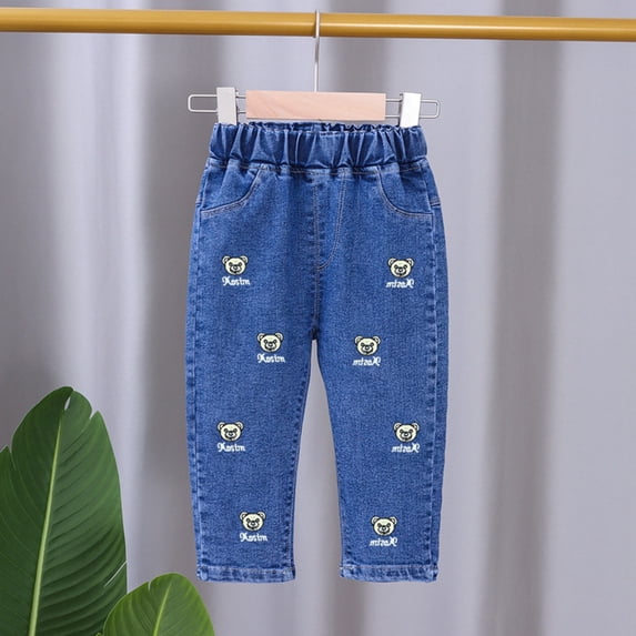RTKFRFLM Girls Embroidered Denim Pants Casual Loose Fit Jeans for Toddlers Yellow 6-12 Months