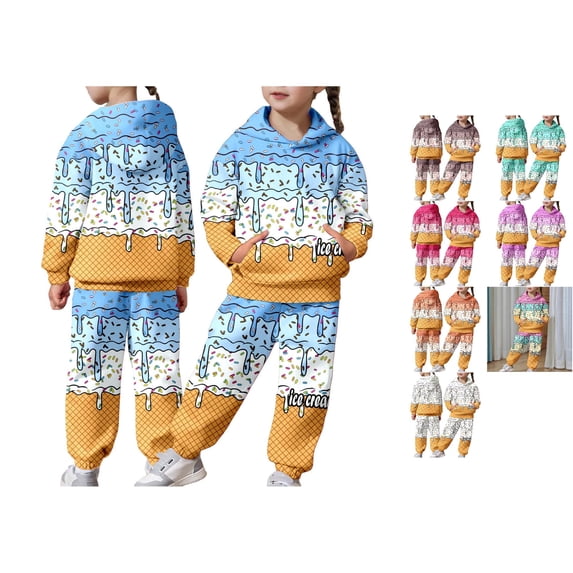 RTKFRFLM Girls Fashionable 2 Piece Hoodie and Joggers Set Graphic Pullover Hooded Top and Sweatpants Tracksuit for Big Kids School Sports Activewear Orange 8-9 Years