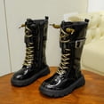 thumbnail image 1 of RTKFRFLM Girls Leather Tall Boots Fashionable Lace-up Princess Knee High Boots Black 11.5-12 Years, 1 of 7