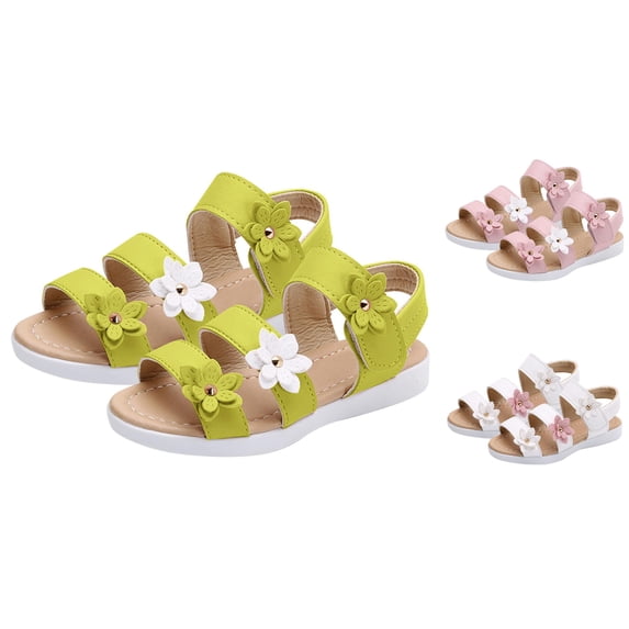 RTKFRFLM Girls Floral Sandals Three-Flower Decor Soft Sole Princess Beach Shoes Pink 3-3.5 Years