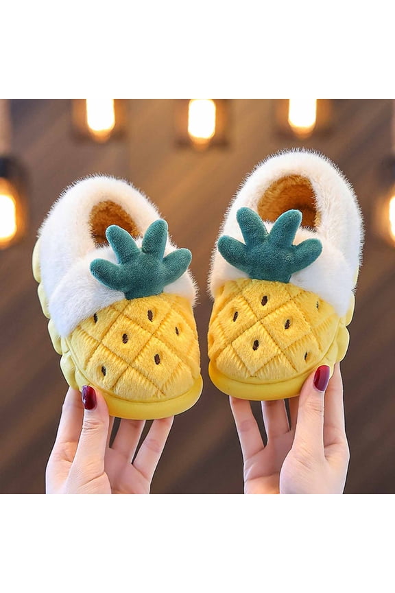 Girls Fruit Print Slippers Cute Non- Warm Indoor Winter House Shoes Yellow 2-2.5 Years