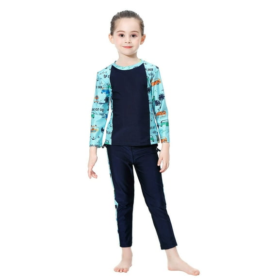 RTKFRFLM Girls Full Coverage Swimwear with Long Sleeve Top and Pants, Sun Protective Beach Pool Swim Set for Kids 2–15Y