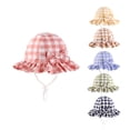 thumbnail image 1 of RTKFRFLM Girls Gingham Sun Hat Short Brim Bowknot Cotton Breathable Summer Cap Navy 0-6 Months, 1 of 4