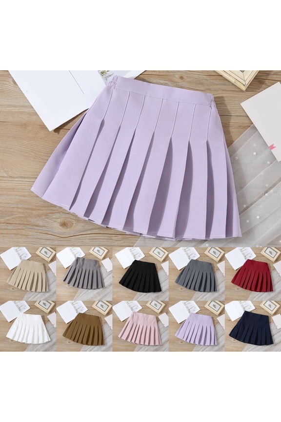 Girls High Waisted Pleated Skirt A-Line School Uniform Mini Skirt with Shorts Black 11-12Years