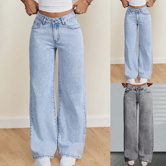 RTKFRFLM Girls High Waisted Wide Leg Jeans Butterfly Embroidery Relaxed Fit Denim Pants Blue 12-13 Years