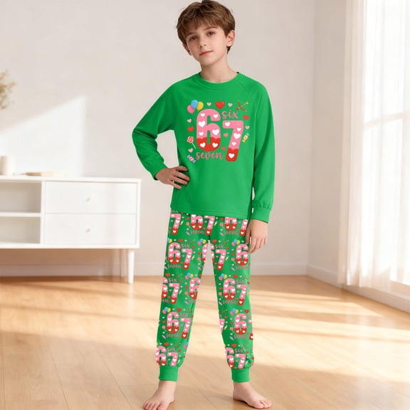 RTKFRFLM Girls Kids 2-Piece Pajama Set Long Sleeve 67 Doodle Print Soft Sleepwear Nightwear for 2-10 Years