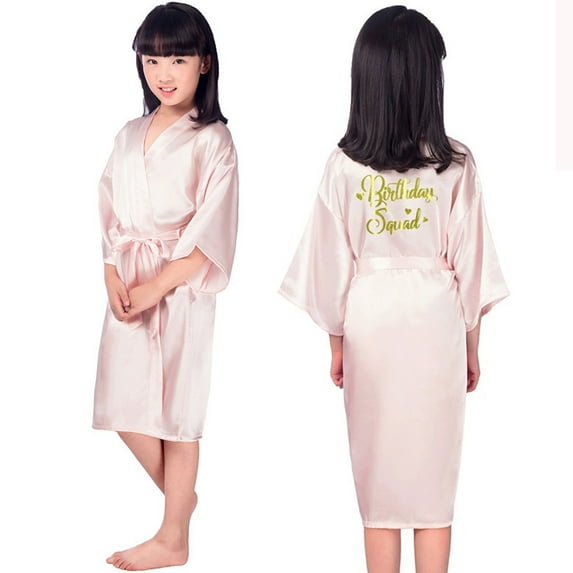 RTKFRFLM Girls Kids Birthday Robe Kimono Gold Print Colorful Sleepwear Pajama Set Party Squad Celebration Robe