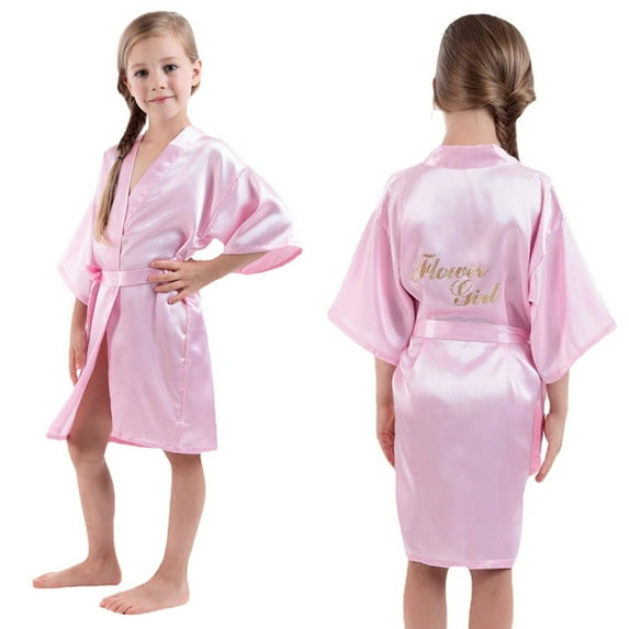 RTKFRFLM Girls Kids Kimono Robe 3/4 Sleeve Floral Embroidered Lightweight Wedding Pageant Flower Girl Cover Up Robe