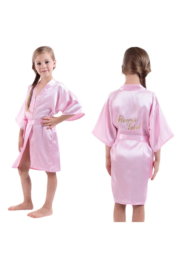 Girls Kids Kimono Robe 3/4 Sleeve Floral Embroidered Lightweight Wedding Pageant Flower Girl Cover Up Robe