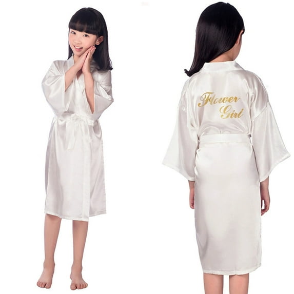 RTKFRFLM Girls Kids Kimono Robe 3/4 Sleeve Floral Embroidered Lightweight Wedding Pageant Flower Girl Cover Up Robe
