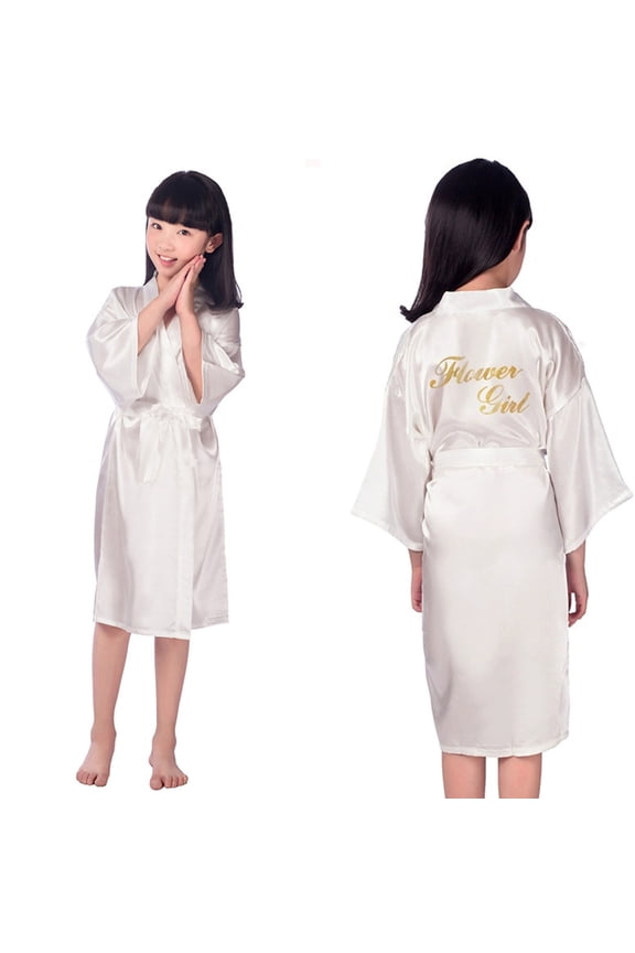 Girls Kids Kimono Robe 3/4 Sleeve Floral Embroidered Lightweight Wedding Pageant Flower Girl Cover Up Robe