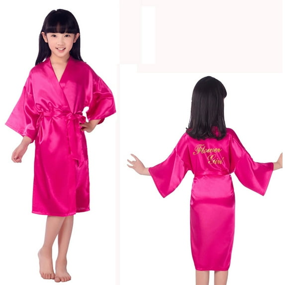 RTKFRFLM Girls Kids Kimono Robe 3/4 Sleeve Floral Embroidered Lightweight Wedding Pageant Flower Girl Cover Up Robe