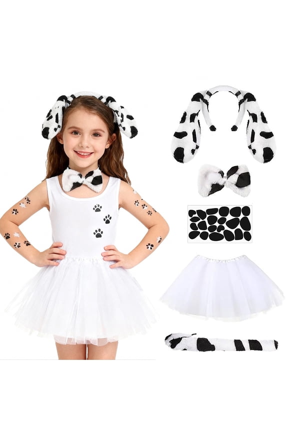 Girls Kids Play Costume Set 2-Piece Dalmation Print Top Bottoms Casual Cute Photo Shoot Dress Up Outfit 4-8Y
