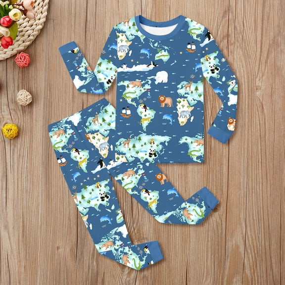RTKFRFLM Girls Kids Sleepwear Set 2-Piece Printed Long Sleeve Top Pants Pajama Round Neck Soft Comfortable Night Loungewear 2-10Y