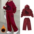 thumbnail image 1 of RTKFRFLM Girls Kids Winter Outfit 2-Piece Cozy Hoodie&nbsp;with Red Bow&nbsp;Wide Leg Pants Lightweight Ensemble 5-16Y, 1 of 5