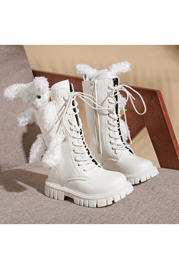 Girls Knee High Boots Stylish Metallic Finish Fashion Dress Boots White 5-5.5 Years