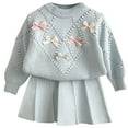 thumbnail image 1 of RTKFRFLM Girls Knit 2 Piece Sweater Set Winter Outfits Toddler Kids Soft Comfortable Casual Dress With Bow Embroidery Clothes Clothing Sets,Size 4-5 Years, 1 of 4