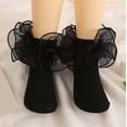 thumbnail image 1 of RTKFRFLM Girls Lace Socks Ruffle Trim Cotton Princess Dress Socks Black 1-3 Years, 1 of 3
