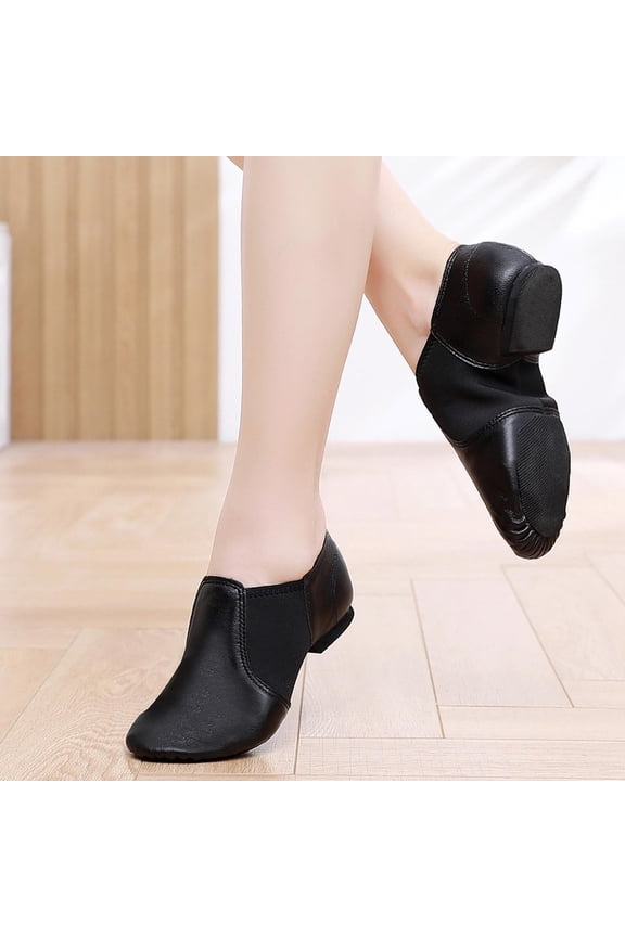 Girls Leather Jazz Shoes Professional Soft Sole Dance Sneakers Black 7-8 Years