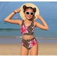 thumbnail image 1 of RTKFRFLM Girls Leopard Print Bikini 3-Piece Triangle Cup Beach Bathing Suit Brown 11-12 Years, 1 of 6
