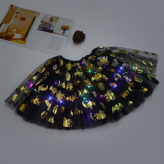 RTKFRFLM Girls Light Up Tutu Skirt Kids LED Halloween Costume Clothing Bat Pumpkin Print Dance Skirt and Glow Party Dress Up Outfit