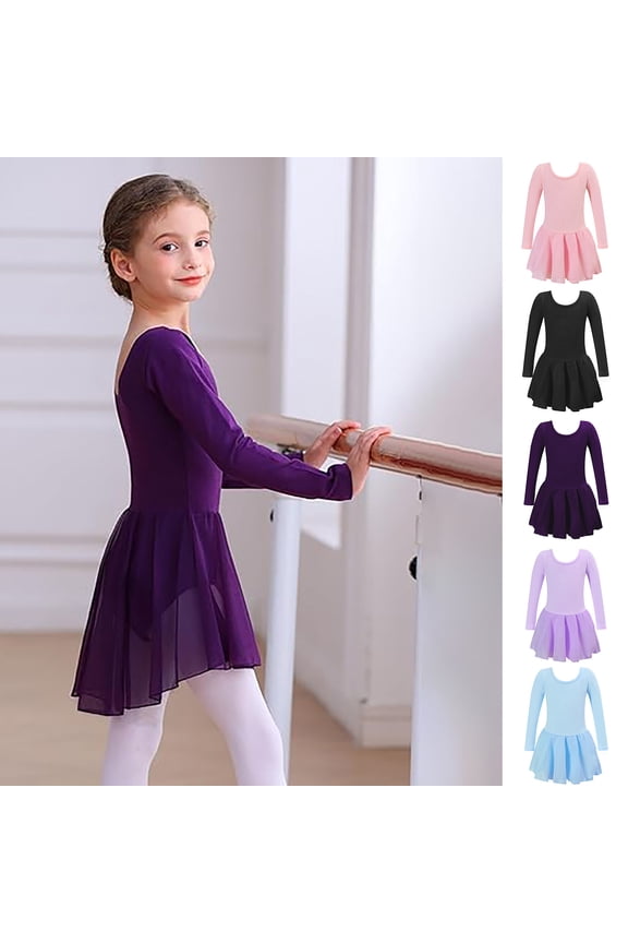 Girls Long Sleeve Ballet Dance Set Heart Pattern Performance Leotard with Lace-up Skirt Two Piece Stretch Cotton Outfit for Kids Gymnastics Black 3-4 Years