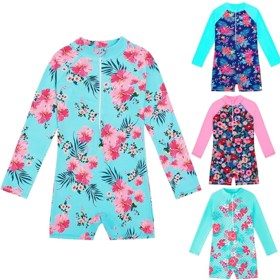 RTKFRFLM Girls Long Sleeve One Piece Swimsuit Unicorn Print UPF 50+ Rash Guard Bathing Suit for Big Kids Water Sports