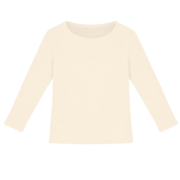 RTKFRFLM Girls Long Sleeve Ribbed T Shirt Stretch Fitted Crew Neck Basic Top Casual Everyday Shirt for Kids