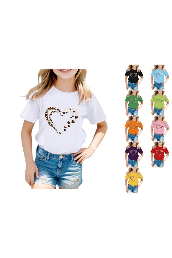 Girls Love Heart T-Shirt Pretty Valentine Graphic Loose Fit Crewneck Short Sleeve Summer Casual Active Tee Top