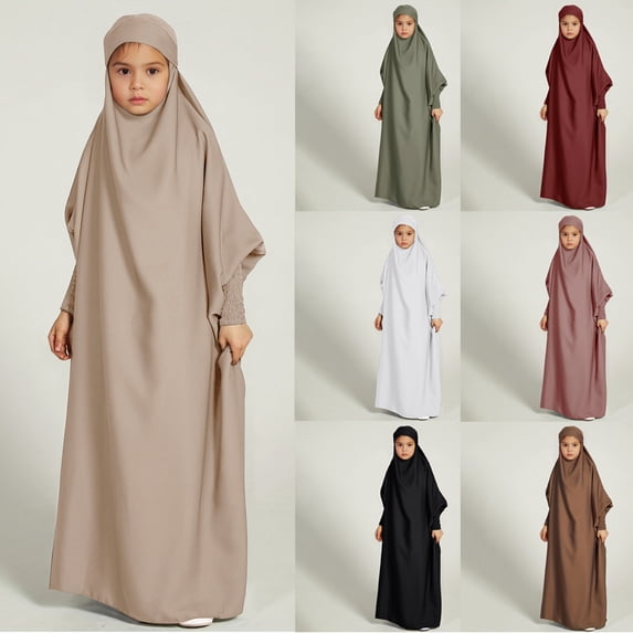 RTKFRFLM Girls Modest Maxi Dress Kids Solid Color Large Swing Gown Children's Middle Eastern Style Ethnic Robe Soft Breathable Prayer Abaya Dress for Girls and Green