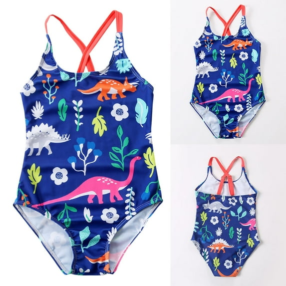 RTKFRFLM Girls One-Piece Dinosaur Swimsuit Summer Pool Beach Outfit Lightweight Swimwear for Kids