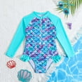 thumbnail image 1 of RTKFRFLM Girls One Piece Scale Swimsuit Teal Green Zipper Front Bathing Suit Kids Summer Beach Rash Guard Fashionable Shimmering Swimwear for Girls, 1 of 5