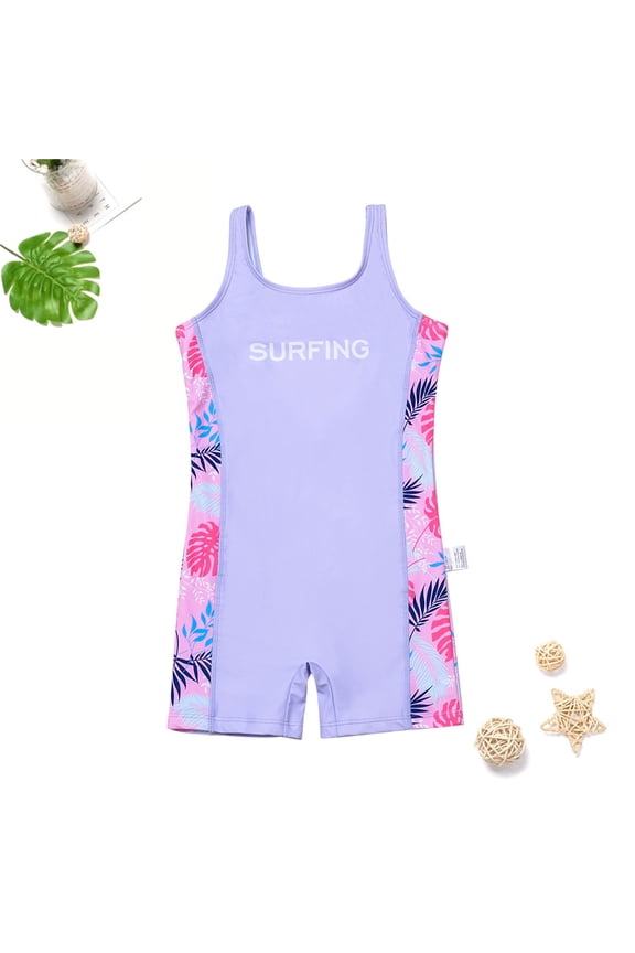 Girls One Piece Swimsuit Floral Print Surf Style Swimwear, Comfortable Bathing Suit for Beach Pool Activities