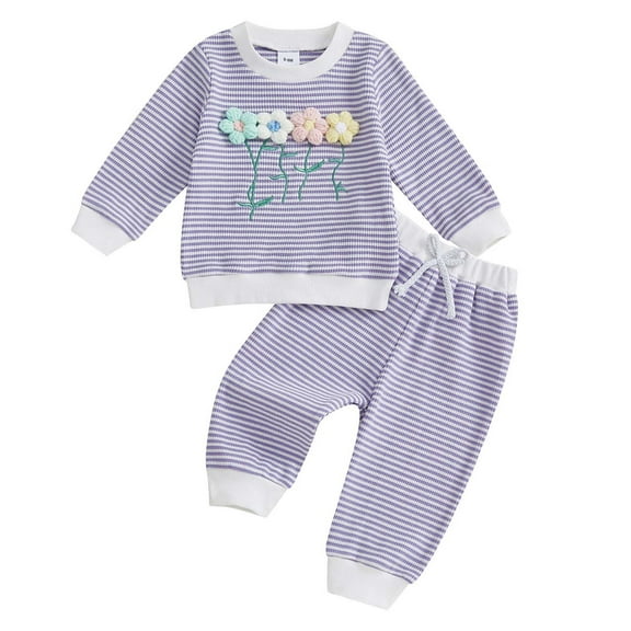 RTKFRFLM Girls Outfits 2 Piece Set Knit Long Sleeve Top And Pants Set With 3D Floral Design Comfortable Casual Toddler Clothes For Daily Wear Clothing Sets,Size 2-3 Years
