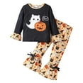 thumbnail image 1 of RTKFRFLM Girls Outfits 2 Piece Set Long Sleeve Striped Pumpkin Print Sweater Flare Pants Toddler Kids Casual Fall Winter Clothes Clothes Sets,Size 2-3 Years, 1 of 7