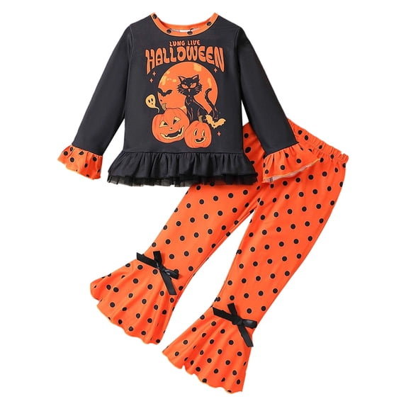 RTKFRFLM Girls Outfits 2 Piece Set Long Sleeve Striped Pumpkin Print Sweater Flare Pants Toddler Kids Casual Fall Winter Clothes Clothes Sets,Size 4-5 Years