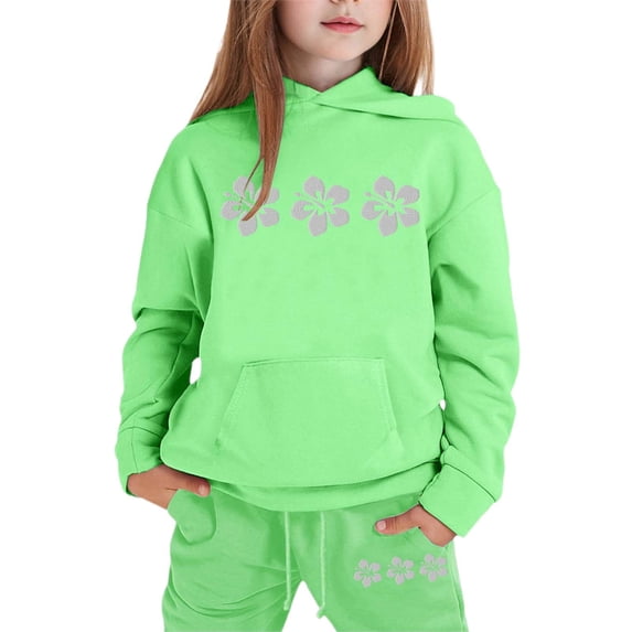 RTKFRFLM Girls Outfits Set Casual Hooded Sweatshirt And Joggers 2 Piece Outfit Cute Printed Toddler Kids Pullover Tracksuit Sets Clothing Sets,Size 6-7 Years