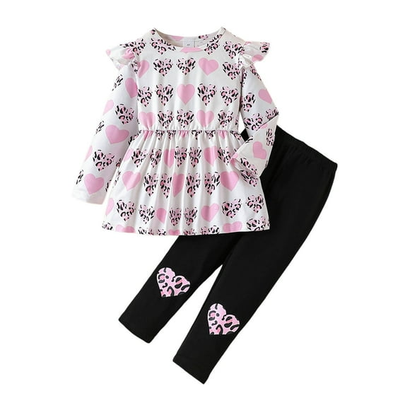 RTKFRFLM Girls Outfits Set Long Sleeve Top And Pants Leopard Print Heart Design Casual Playwear Comfortable Toddler Clothes Clothes Sets,Size 3-4 Years