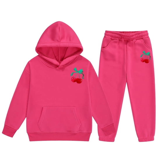 RTKFRFLM Girls Outfits Set Winter Fleece Hoodie And Joggers Comfy Casual Kids Clothes With Stylish Print For Toddler Teen Clothing Sets,Size 8-9 Years
