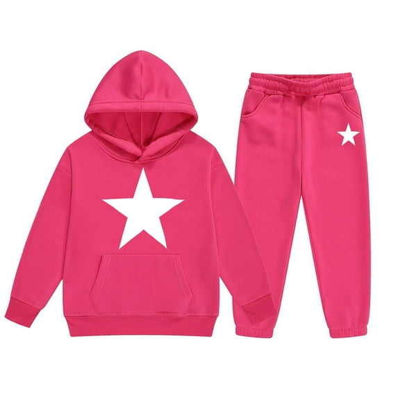 RTKFRFLM Girls Outfits Set Winter Fleece Hoodie And Joggers Comfy Casual Kids Clothes With Stylish Print Toddler Teen Fall Winter Clothes Clothes Sets,Size 8-9 Years
