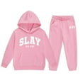 thumbnail image 1 of RTKFRFLM Girls Outfits Set Winter Fleece Hoodie And Joggers Comfy Casual Kids Clothes With Stylish Print Toddler Teen Fall Winter Clothes Clothing Sets,Size 4-5 Years, 1 of 4